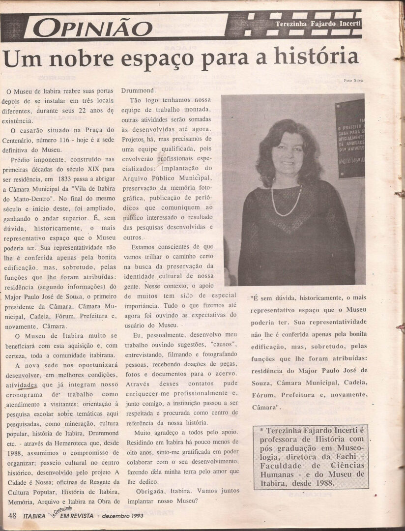 Página original e histórica de Itabira e Centro-Leste em Revista produzida por Terezinha Incerti há 28 anos